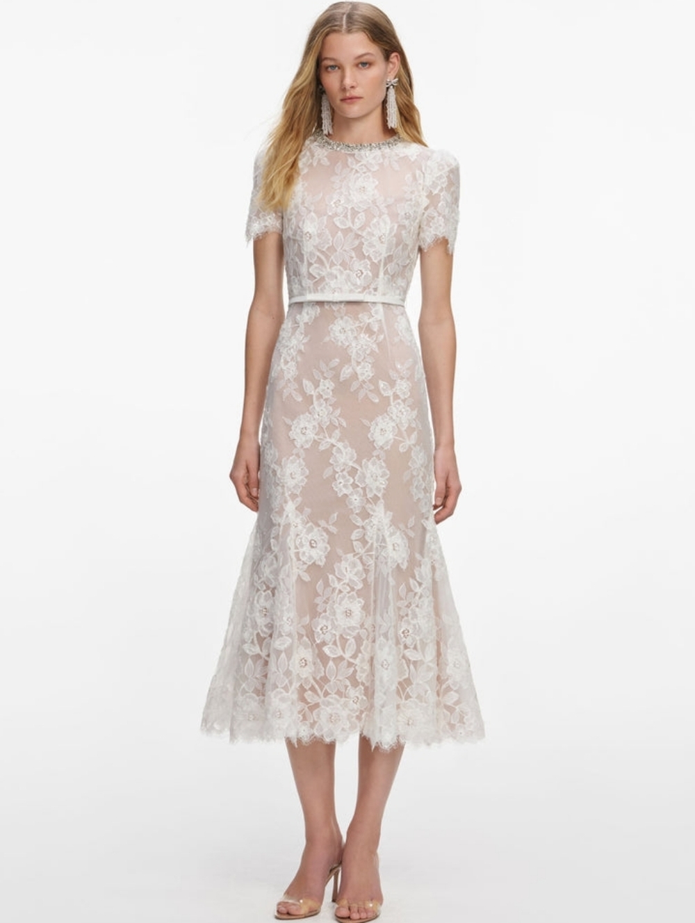 Self-Portrait White Sequin Lace Midi Dress